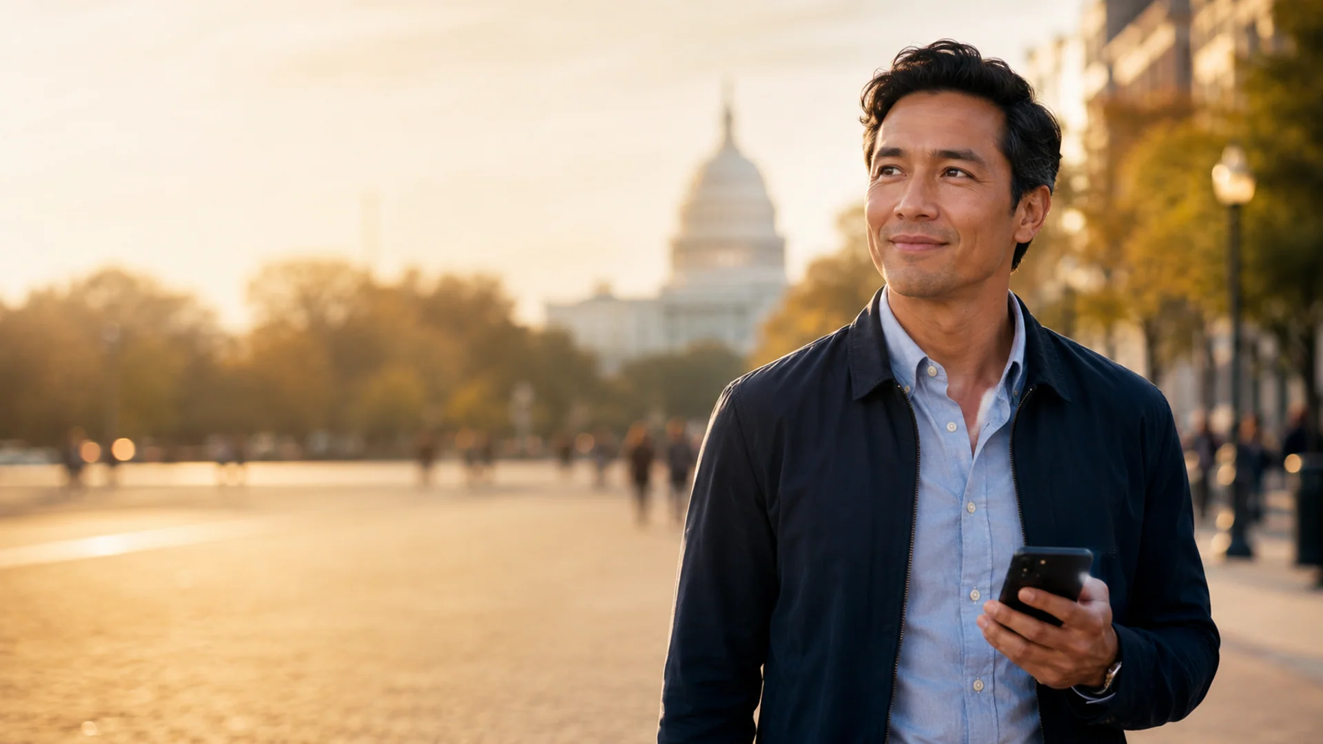 Citizen using a phone to look up their representative